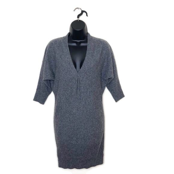 Vtg BEBE Gray 100% Cashmere Mini Sweater Dress Batwing‎ Y2K Fairy Indie Sleaze M - Picture 1 of 6